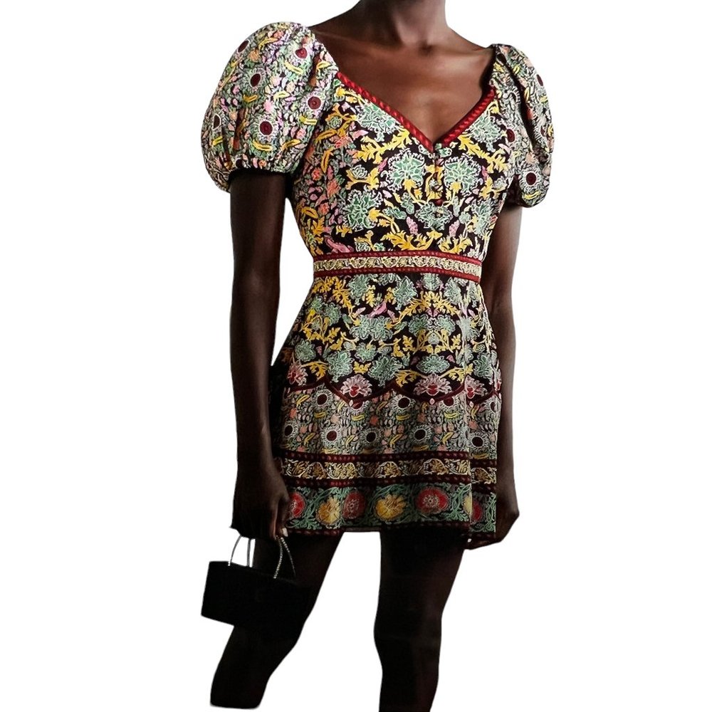 Alice & Olivia Dana Floral Print Crepe Mini Dress Size 6 - Picture 3 of 14